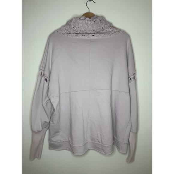 FREE PEOPLE Melody Crochet Swit Lilac Oversized Sweatshirt Small Boho Cozycore - Picture 7 of 13